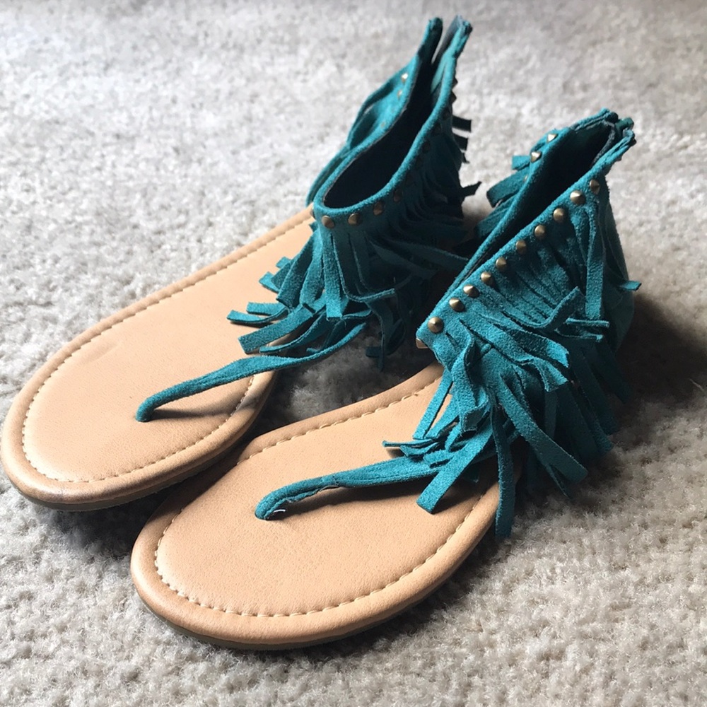 Brand new fringe teal sandals